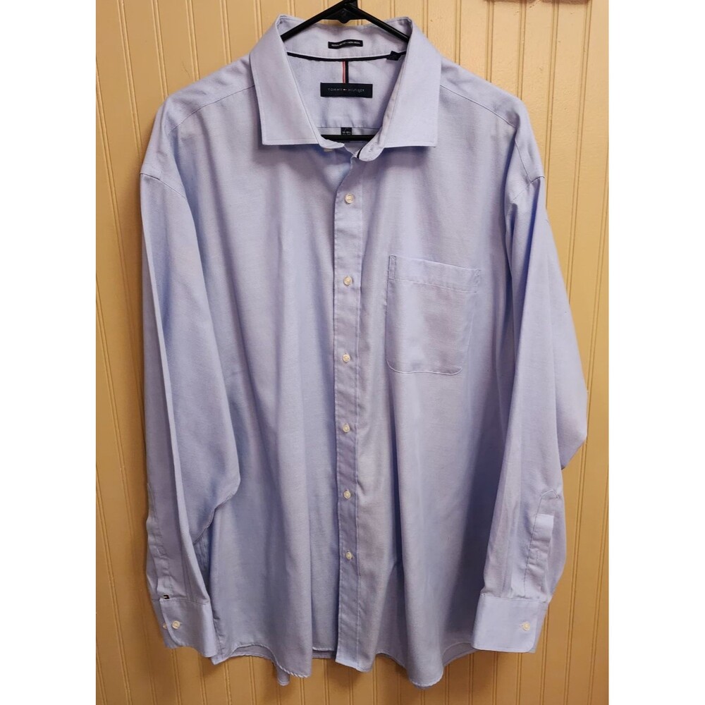 Tommy Hilfiger Non-Iron Regular Fit Solid Blue Men Shirt Size 2XL (18-18.5)